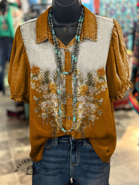 Fall Floral Print Casual Cotton Shirt