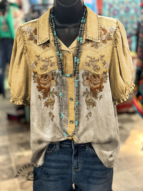 Fall Floral Print Casual Cotton Shirt