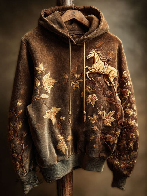 Autumn Horse Print Cotton Casual Hoodie Sweatshirt
