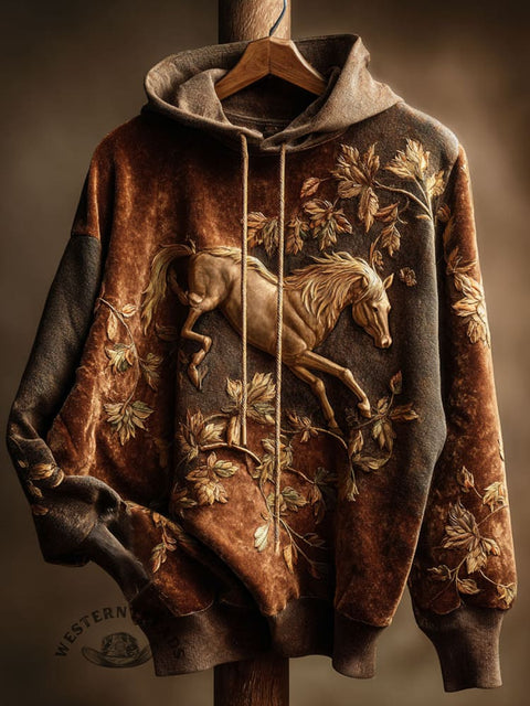 Autumn Horse Print Cotton Casual Hoodie Sweatshirt