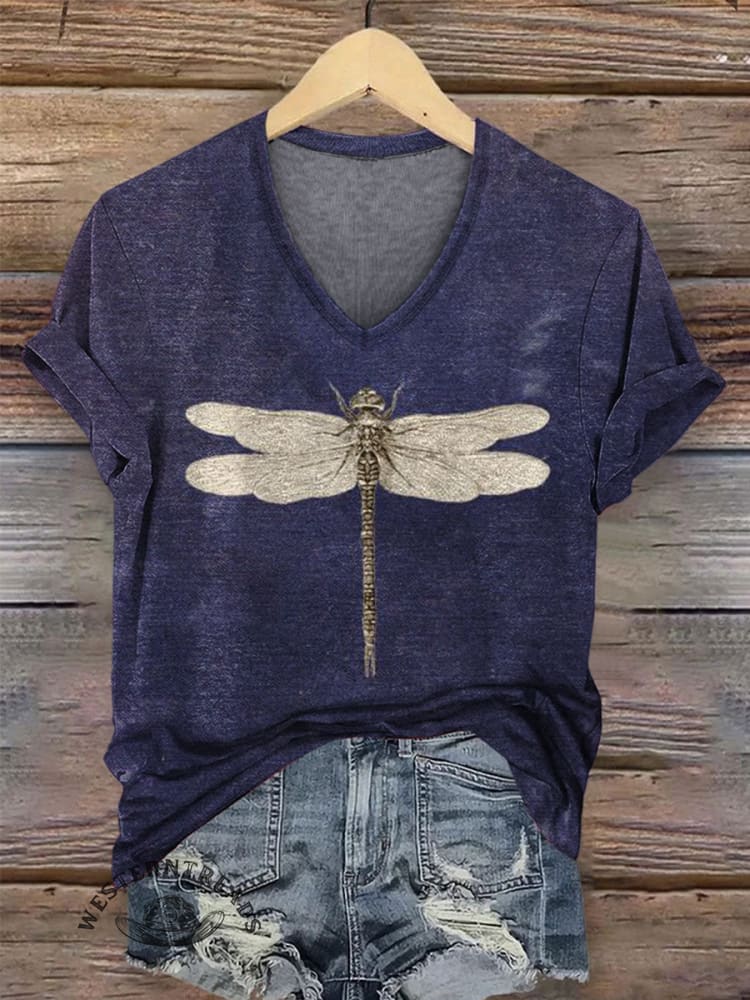 Vintage Dragonfly Art Print Casual T-shirt