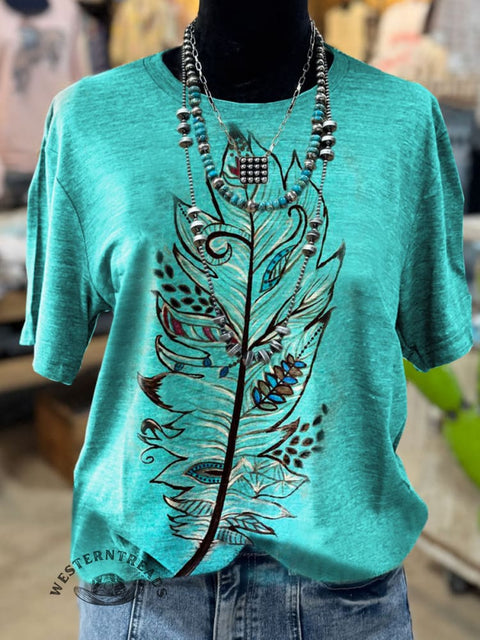 Feather Art Print Casual T-shirt