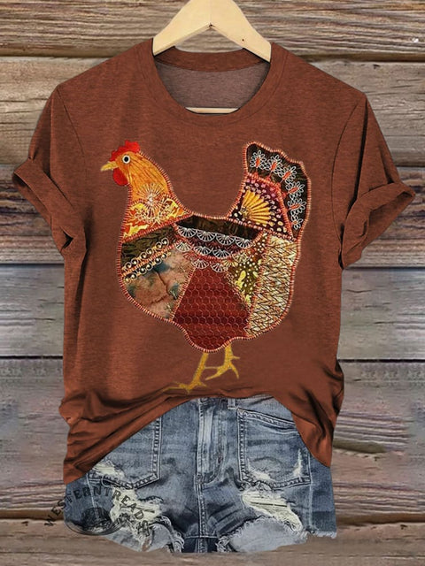 Chicken Art Print Casual T-shirt