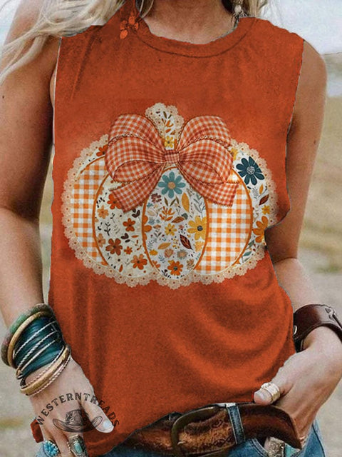 Pumpkin Print Casual Tank Top