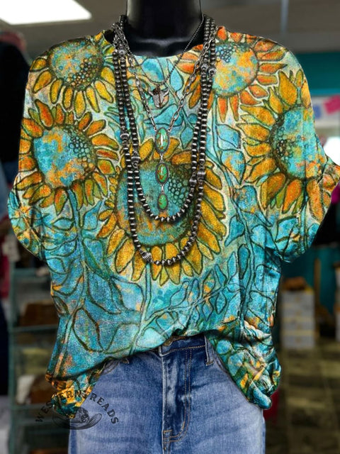 Floral Art Print Casual T-shirt