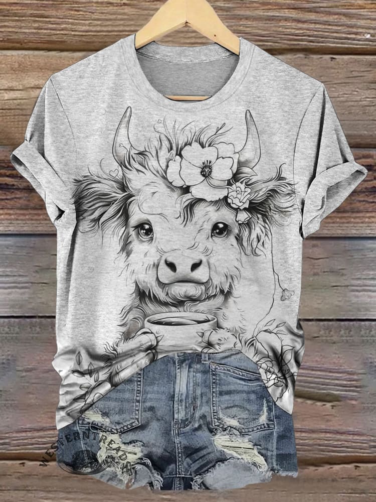 Cute Cow Print Casual T-shirt