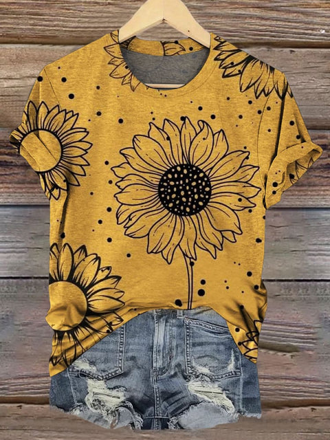Sunflower Art Print Casual T-shirt