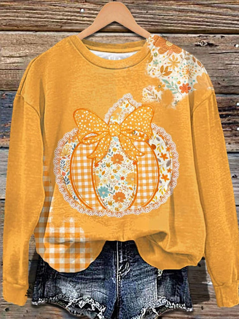 Pumpkin Art Print Casual Cotton Sweatshirt