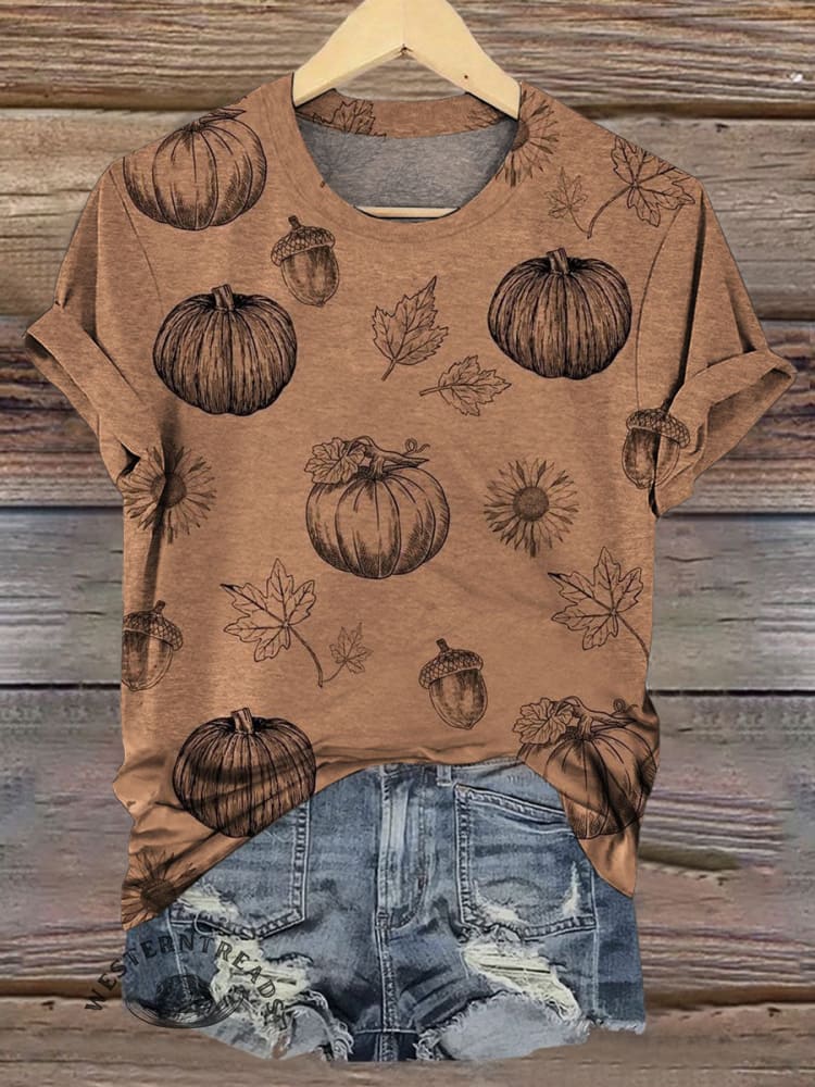 Pumpkin Art Print Casual T-shirt