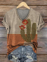 Vintage Cactus Art Print Casual T-shirt