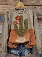 Vintage Cactus Art Print Casual T-shirt
