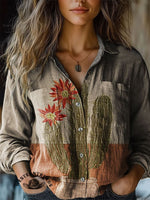 Vintage Cactus Art Print Casual T-shirt