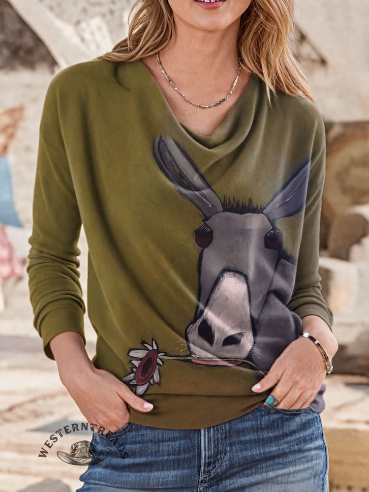 🔥Hot Sale🔥Vintage Rustic Flower-Munchin’ Donkey Graphic Casual T-shirt