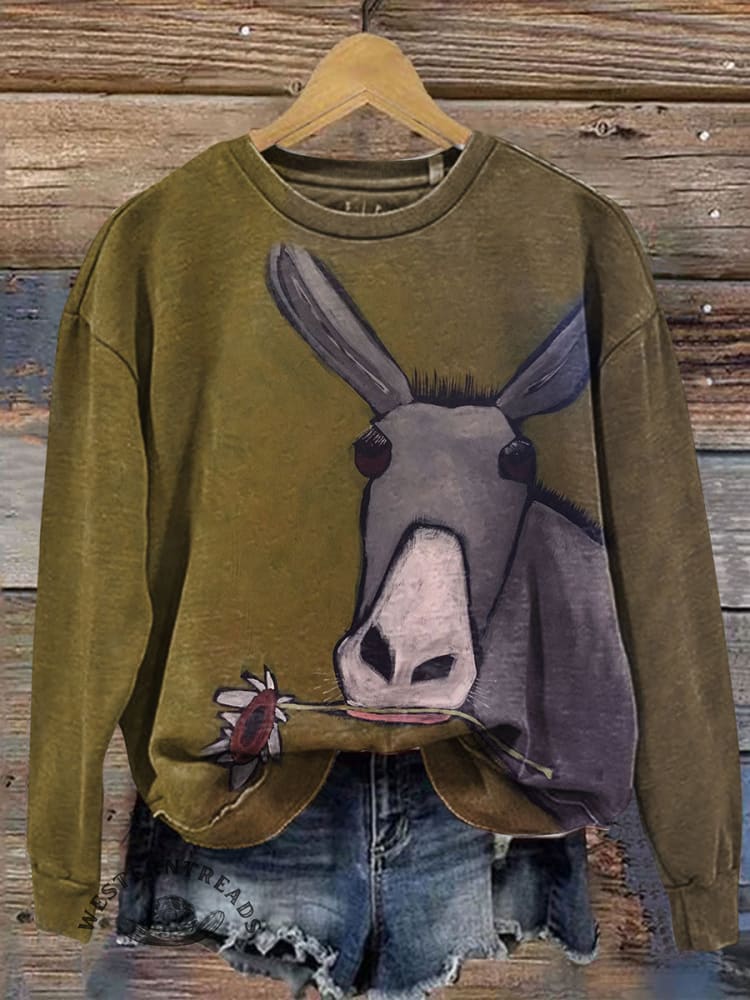 🔥Hot Sale🔥Vintage Rustic Flower-Munchin’ Donkey Graphic Casual T-shirt