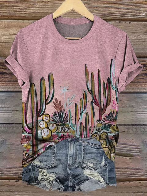 Cactus Art Print Casual T-shirt