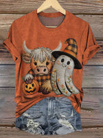 Cute Highland Cow Halloween Art Print Casual T-shirt