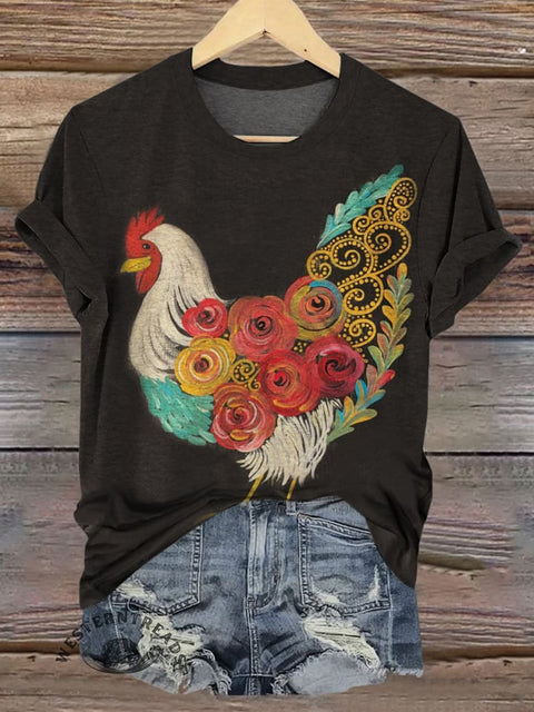 Chicken Art Print Casual T-shirt