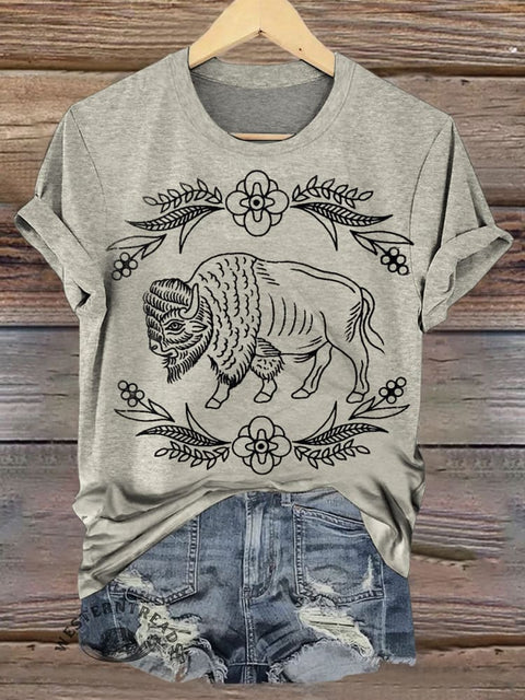 Bull Art Print Casual T-shirt
