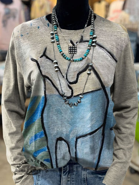 Horse Art Print Casual Long Sleeve T-shirt