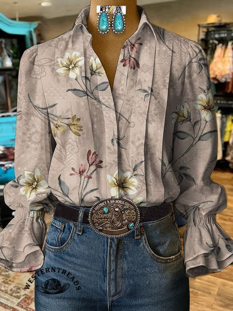 Paisley Art Print Casual  Cotton And Linen Shirt
