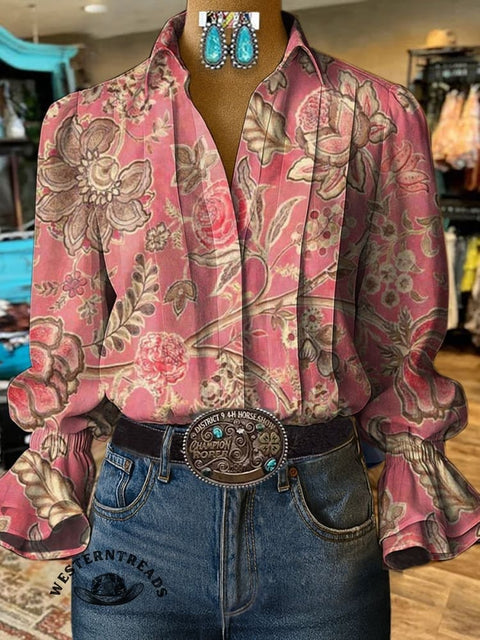 Paisley Art Print Casual  Cotton And Linen Shirt