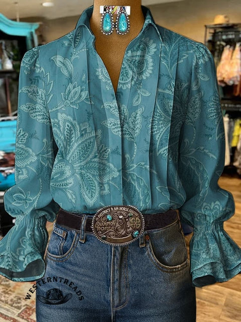 Paisley Art Print Casual  Cotton And Linen Shirt