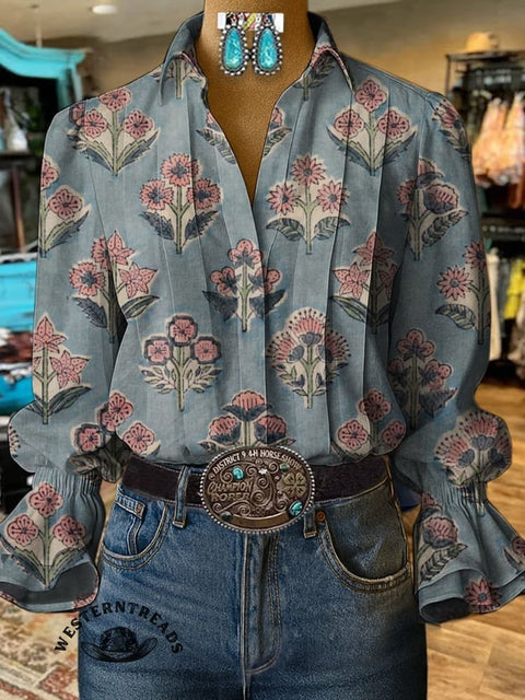 Paisley Art Print Casual  Cotton And Linen Shirt