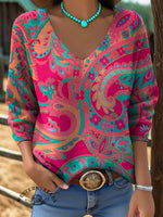 Paisley Art Print Casual Pullover Sweater