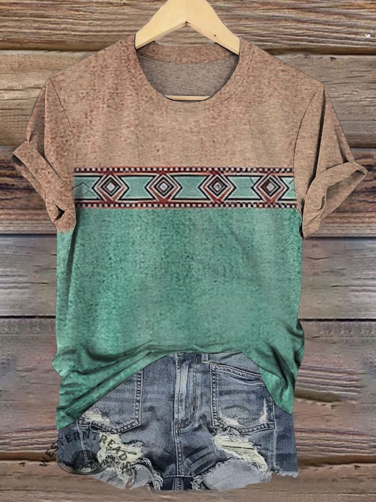 Vintage Aztec Art Print Casual T-shirt