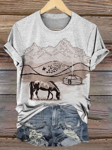 Horse Art Print Casual T-shirt