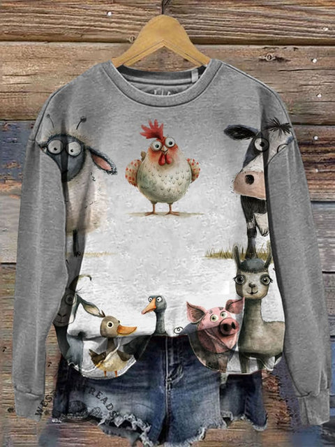 Farm Animals Art Print Casual Cotton Sweatshirt
