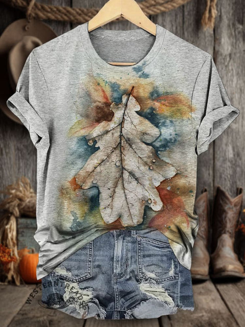 Maple Leaf Art Print Casual T-shirt