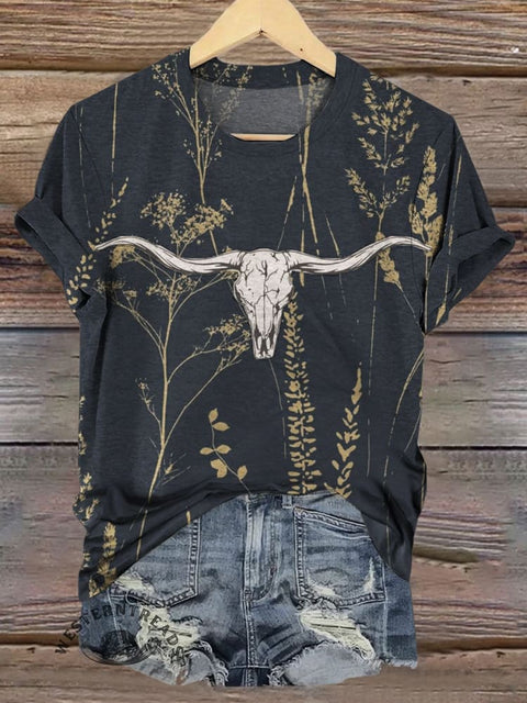Bull Art Print Casual T-shirt
