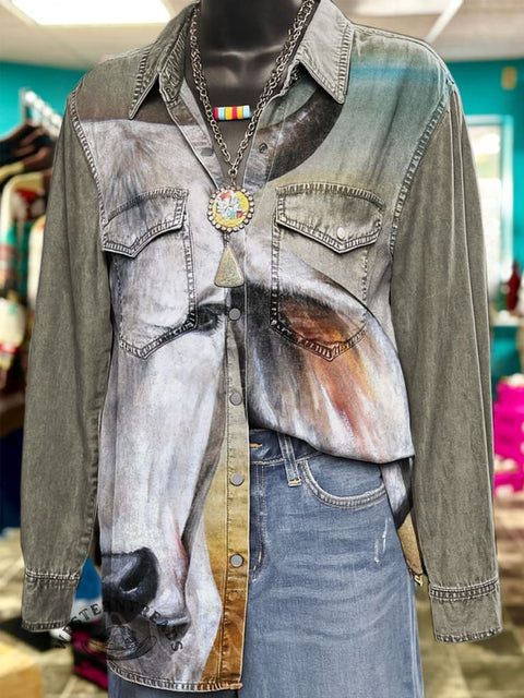 Cow Print Casual Long Sleeve Comfortable Cotton Shirt