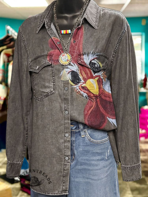 Funny Chicken Print Casual Long Sleeve Comfortable Cotton Shirt