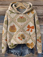 Fall Art Print Knit Pullover Hooded Sweater