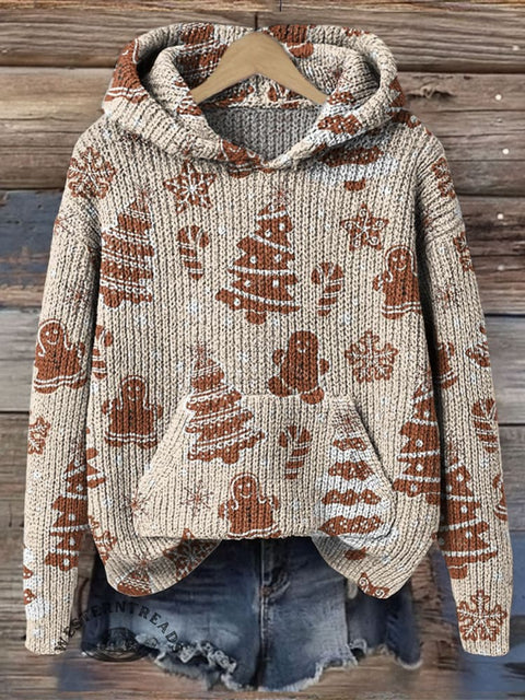 Christmas Print Knit Pullover Hooded Sweater