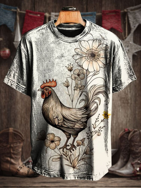 Chicken Art Print Casual T-shirt