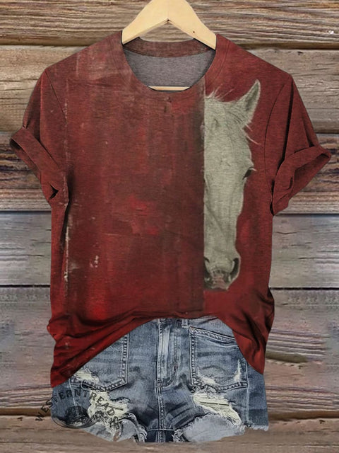 Horse Art Print Casual T-shirt