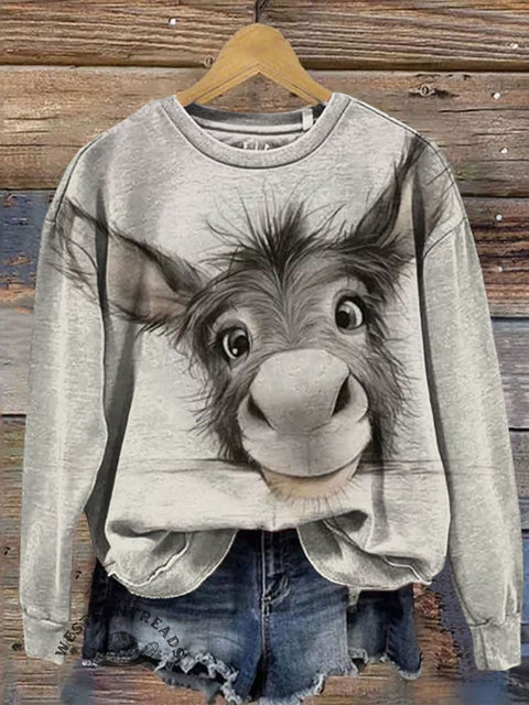Donkey Print Casual Cotton Sweatshirt