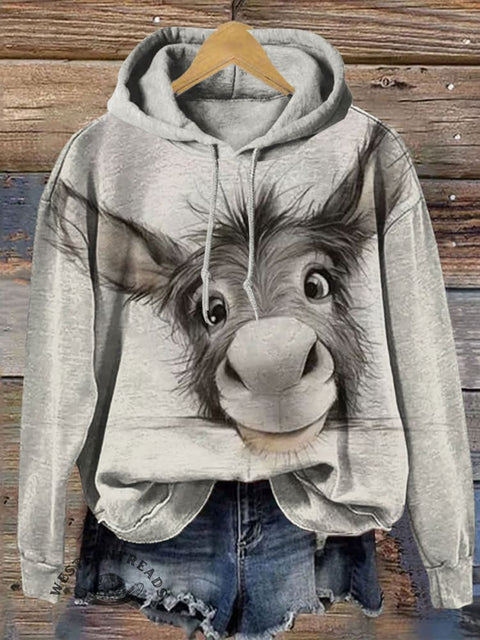 Donkey Print Cotton Casual Hoodie Sweatshirt