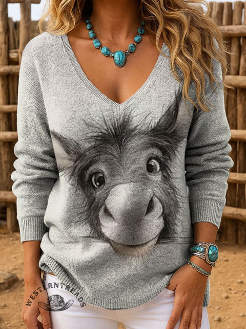 Donkey Print Casual Pullover Sweater