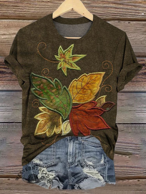 Maple Leaf Print Casual T-shirt