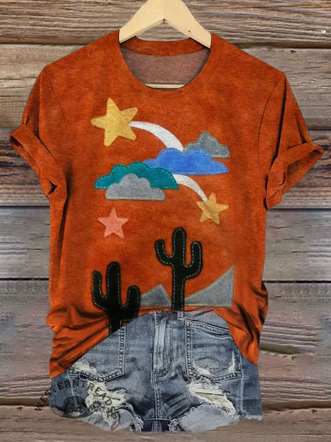 Western Cactus Art Print Casual T-shirt