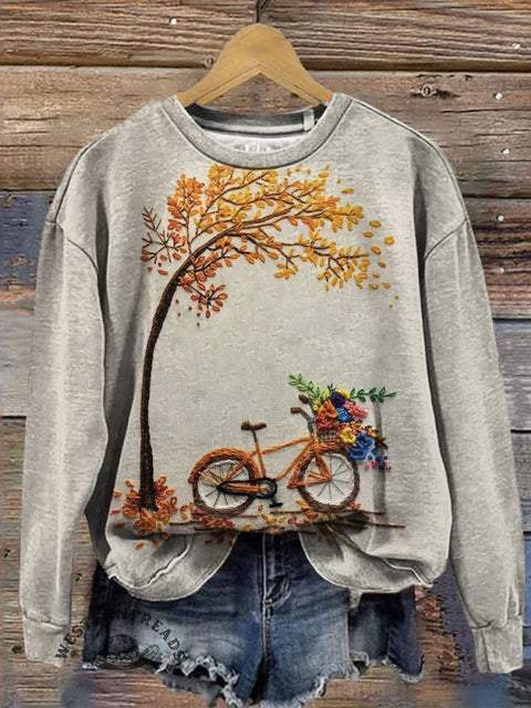 Fall Art Print Casual Cotton Sweatshirt