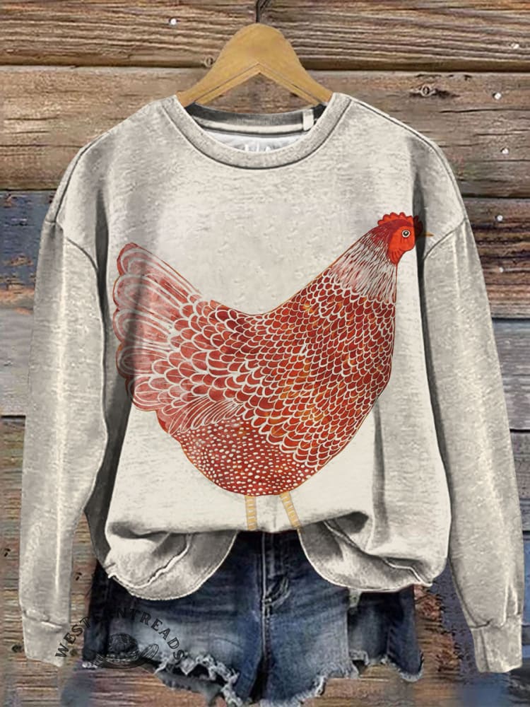 Chicken Print Casual Cotton Sweatshirt