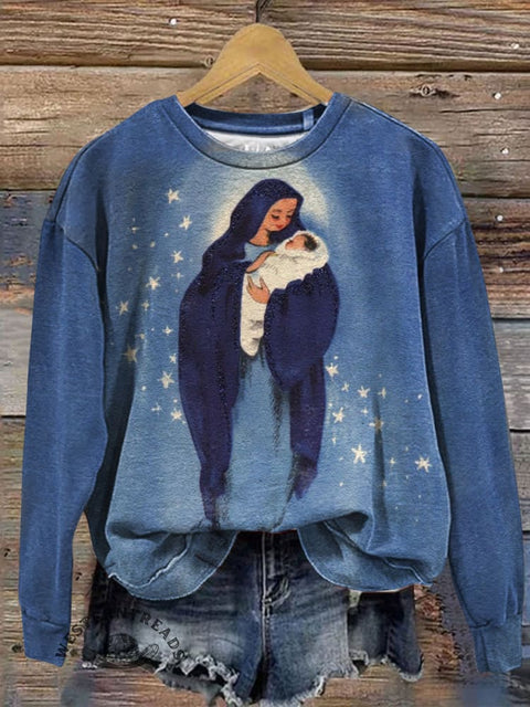 Nativity Print Casual Cotton Sweatshirt