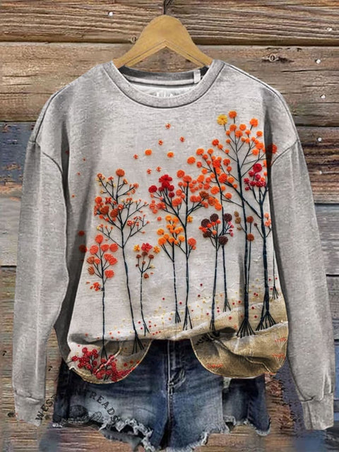 Fall Art Print Casual Cotton Sweatshirt
