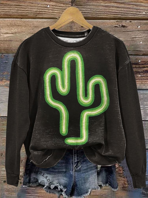 Cactus Art Print Casual Cotton Sweatshirt