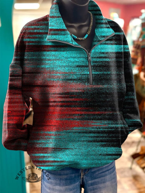 Abstract Art Prints Casual Long Sleeve Zip Sweatshirt